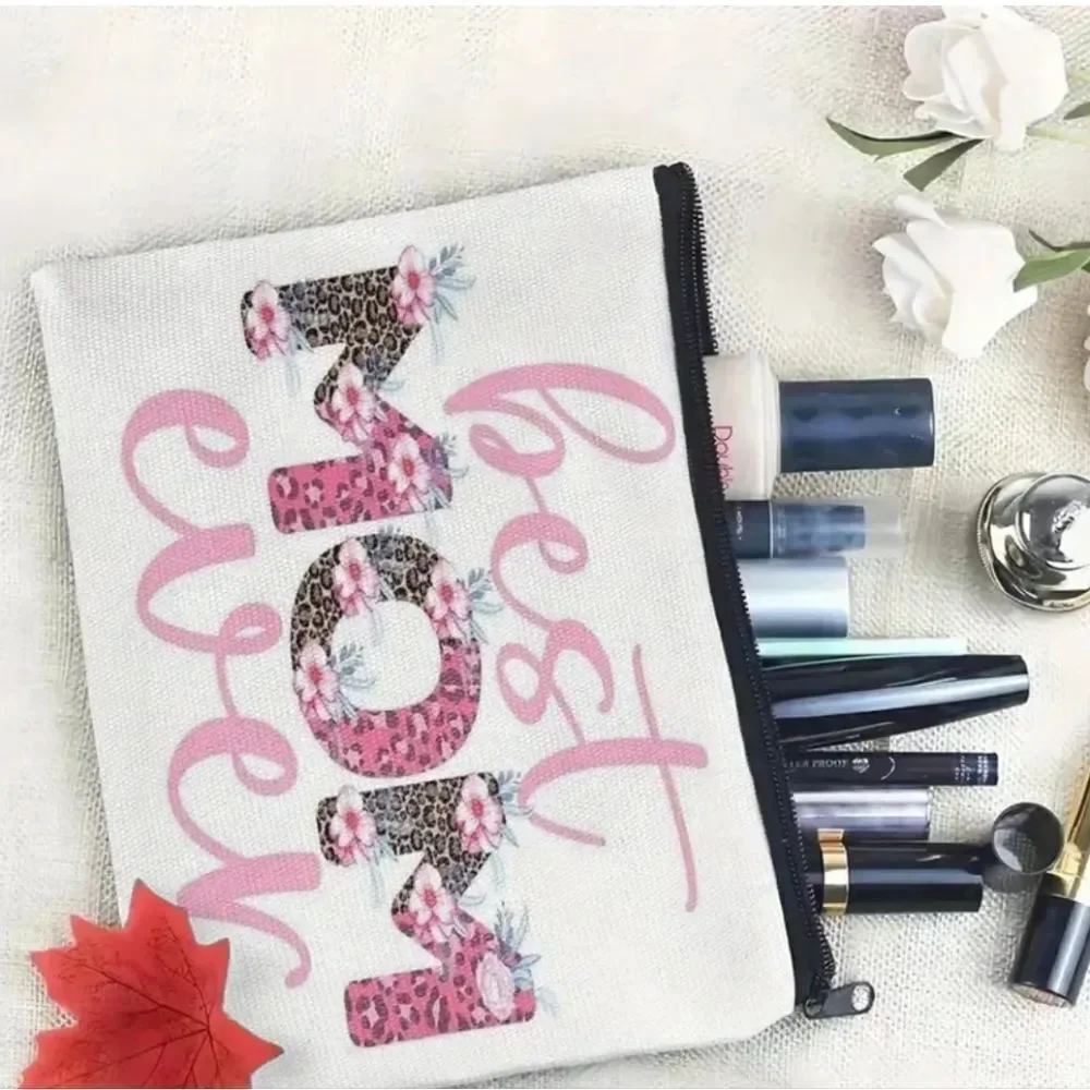 Best MOM Ever Canvas Zippered Makeup Cosmetic Pouch